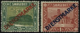 SAARGEBIET D 10,11I *, 1922, 75 C. Und 1 Fr., Type I, üblich Gezähnt, 2 Prachtwerte, Mi. 90.- - Officials