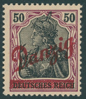 FREIE STADT DANZIG 39 *, 1920, 50 Pf. Kleiner Innendienst, Falzrest, Pracht, Gepr. Gruber, Mi. 200.- - Autres & Non Classés