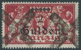 FREIE STADT DANZIG 190II O, 1923, 2 G. Auf 1 Mio. M. Lilarot Mit Aufdruckfehler U In Gulden Unten Offen, Korkstempel, Pr - Other & Unclassified