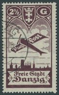 FREIE STADT DANZIG 206III O, 1924, 21/2 G. Flugpost Mit Abart Rechts Oben Und Unten Breiter Ausgleichszahn, Pracht, Mi.  - Altri & Non Classificati