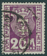 PORTOMARKEN P 14 O, 1922, 20 M. Dunkelviolettpurpur, Pracht, Gepr. Soecknick Und Infla, Mi. 80.- - Autres & Non Classés