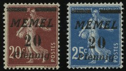MEMELGEBIET 56/7 **, 1922, 20 Pf. Auf 20 C. Graubraun Und 20 Pf. Auf 25 C. Blau, 2 Postfrische Prachtwerte, Mi. 90.- - Memel (Klaïpeda) 1923