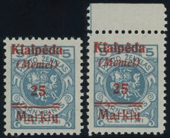 MEMELGEBIET 130III,IV **, 1923, 25 M. Auf 5 C. Grünlichblau Mit Plattenfehler Oberer Balken Gebrochen Und Unterer Balken - Klaipeda 1923