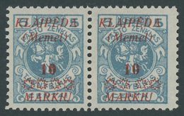 MEMELGEBIET 135II **, 1923, 10 M. Auf 5 C. Grünlichblau Im Waagerechten Paar, Rechte Marke Mit Abart Weiter Abstand Zwis - Klaipeda 1923