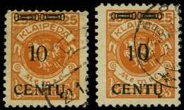 MEMELGEBIET 169AII/AIII O, 1923, 10 C. Auf 25 M. Lebhaftrötlichorange, Type AII Und AIII, 2 Prachtwerte, Gepr. Dr. Klein - Memelland 1923