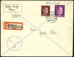 UKRAINE 9,15 BRIEF, 1942, 15 Und 40 Pf. Hitler Auf Einschreibbrief Mit Provisorischem Stempel Und R-Zettel NIKOLAJEW, Pr - Occupation 1938-45