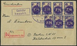 FREDERSDORF Sp 206 BRIEF, 1945, 6 Pf., Rahmengröße 18x25 Mm, 7x (dabei 2 Paare) Auf Einschreibbrief Mit Gebühr-bezahlt-S - Private & Local Mails