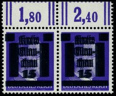 GLAUCHAU 5aDDV Paar **, 1945, 15 Auf 6 Pf. Lebhaftblauviolett Doppelaufdruck Im Waagerechten Paar, Ein Wert Mit Abart R  - Altri & Non Classificati