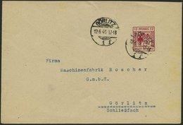 GÖRLITZ 4aU BRIEF, 1946, 12 Pf. Lilarot, Graues Papier, Ungezähnt, Prachtbrief - Private & Local Mails