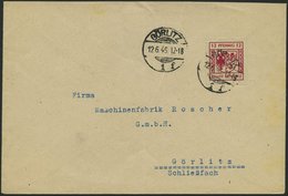 GÖRLITZ 4aU BRIEF, 1946, 12 Pf. Lilarot, Graues Papier, Ungezähnt, Prachtbrief - Correos Privados & Locales