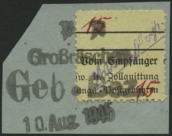 GROSSRÄSCHEN-VORLÄUFER V 11b BrfStk, 1945, 15 Pf. Zollformular, Zwei Wertangaben, Formblatt Vom Empfänge Einzuziehen, Pr - Private & Local Mails