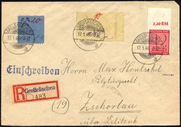 GROSSRÄSCHEN 6S BRIEF, 1945, 10 Pf. Gebührenmarke Aus Streifen Mit Doppelter Senkrechter Zähnung, Mit Zusatz-Mischfranka - Privatpost