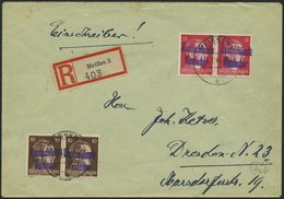 MEISSEN 25/6 Paar BRIEF, 1945, 10 Und 12 Pf. StTdr. Je Im Waagerechten Paar Auf Einschreibbrief Nach Dresden, Bei Der 10 - Private & Lokale Post