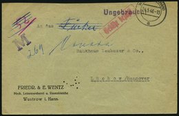 ALL. BES. GEBÜHR BEZAHLT WUSTROW (HAN), 24.5.46, Roter R1 Gebühr Bezahlt, L1 Ungebraucht, Auf Brief An Ein Bankhaus In L - Other & Unclassified