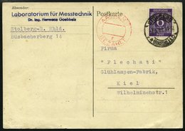 ALLIIERTE BES. 916 BRIEF, 7.3.1947, 6 Pf. Violett Auf Postkarte Von STOLBERG Nach Kiel Mit Rotem Nebenstempel AACHEN 7f  - Altri & Non Classificati