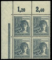 ALLIIERTE BES. 947POR **, 1947, 12 Pf. Dunkelgrautürkis, Plattendruck, Oberrandstück, Durchgezähnt!, Im Eckrandviererblo - Sonstige & Ohne Zuordnung