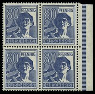 ALLIIERTE BES. 957III **, 1947, 80 Pf. Blau Mit Abart Weiße Flecke Im Und Rechts Neben U In Deutsche, Im Randviererblock - Other & Unclassified