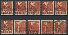 ALLIIERTE BES. 961 O, 1947, 3 M. Bräunlichrot, 10 Sauber Gestempelte Werte, Meist Pracht, Alle Gepr. Schlegel, Mi. 250.- - Sonstige & Ohne Zuordnung