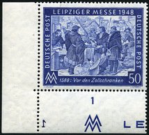 ALLIIERTE BES. 967Pl-Nr. **, 1948, 50 Pf. Leipziger Messe, Linke Untere Bogenecke Mit Platten-Nr. 1, Pracht, Mi. 70.- - Andere & Zonder Classificatie