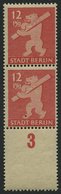 BERLIN UND BRANDENBURG 5AAwaxL **, 1945, 12 Pf. Mittelkarminrot, Graurosa Papier, Glatter Gummi, Im Senkrechten Paar, Un - Andere & Zonder Classificatie