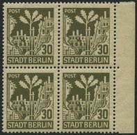 BERLIN UND BRANDENBURG 7Abwaz VB **, 1945, 30 Pf. Schwärzlichbraunoliv Im Randviererblock, Pracht, Gepr. Zierer, Mi. 160 - Andere & Zonder Classificatie