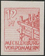 MECKLENBURG-VORPOMMERN 36xaU **, 1946, 12 Pf. Dunkelgraurot, Kreidepapier, Ungezähnt, Pracht, Mi. 60.- - Other & Unclassified