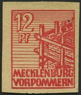 MECKLENBURG-VORPOMMERN 36ybGU **, 1946, 12 Pf. Rot, Graues Papier, Druck Auf Gummiseite, Ungezähnt, Pracht, Mi. 150.- - Altri & Non Classificati