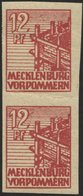 MECKLENBURG-VORPOMMERN 36ydU Paar **, 1946, 12 Pf. Braunrot, Graues Papier, Ungezähnt, Im Senkrechten Paar, Fotoattest K - Altri & Non Classificati