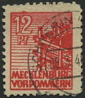 MECKLENBURG-VORPOMMERN 36yf O, 1946, 12 Pf. Dunkelrosa, Graues Papier, Normale Zähnung, Pracht, Gepr. Kramp, Mi. 260.- - Andere & Zonder Classificatie