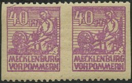 MECKLENBURG-VORPOMMERN 40yaUs Paar *, 1946, 40 Pf. Hellviolettpurpur Im Waagerechten Paar, Senkrecht Ungezähnt, Falzrest - Andere & Zonder Classificatie