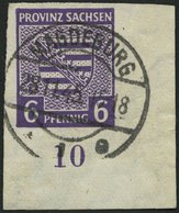 PROVINZ SACHSEN 69Xc O, 1945, 6 Pf. Dunkelgrauviolett, Wz. 1X, Untere Rechte Bogenecke, Pracht, Gepr. Ströh, Mi. (120.-) - Andere & Zonder Classificatie