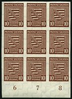 PROVINZ SACHSEN 72 **, 1945, 10 Pf. Rötlichbraun Im Neunerblock Vom Unterrand, Pracht, Mi. 135.- - Altri & Non Classificati