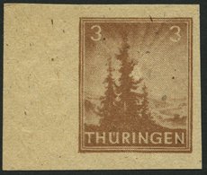 THÜRINGEN 92AYz2U **, 1946, 3 Pf. Orangebraun, Spargummierung, Dickes Papier, Fallende Papierstreifung, Ungezähnt, Linke - Andere & Zonder Classificatie