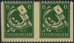 THÜRINGEN 95AXatUs Paar *, 1945, 6 Pf. Dunkelgrün, Vollgummierung, Gelblichgraues Papier, Im Waagerechten Paar, Senkrech - Other & Unclassified