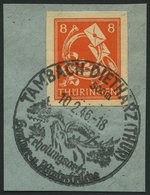 THÜRINGEN 96AXwU BrfStk, 1945, 8 Pf. Rotorange, Vollgummierung, Dickes Papier, Ungezähnt, Sonderstempel TAMBACH-DIETHARZ - Sonstige & Ohne Zuordnung