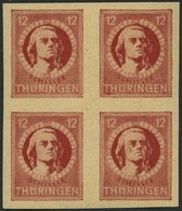 THÜRINGEN 97AXbp1U VB **, 1945, 12 Pf. Dunkelbräunlichrot, Vollgummierung, Dickes Papier, Mit Deutlichem Abklatsch, Im V - Altri & Non Classificati