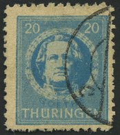 THÜRINGEN 98AXp1 O, 1945, 20 Pf. Preußischblau, Gezähnt, Vollgummierung, Dickes Papier, Steigende Papierstreifung, üblic - Altri & Non Classificati