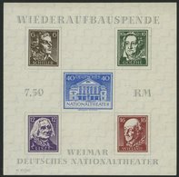 THÜRINGEN Bl. 3APFIV (*), 1946, Block Nationaltheater, Ungezähnt, Mit Plattenfehler Punkt Hinter Erstem E Im Goethe, Pra - Other & Unclassified