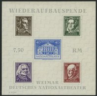 THÜRINGEN Bl. 3APFIV (*), 1946, Block Nationaltheater, Ungezähnt, Mit Plattenfehler Punkt Hinter Erstem E Im Goethe, Pra - Altri & Non Classificati