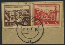 THÜRINGEN 113by BrfStk, 1946, 12 Pf. Rot Wiederaufbau, Mit Nr. 112y Auf Briefstück, Feinst, Gepr. Schulz, Mi. 312.- - Andere & Zonder Classificatie