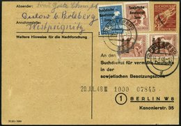 ALLGEMEINE-AUSGABEN 189,A 195 BRIEF, 16.7.1948, 20 Pf. Blau Und 60 Pf. Karminbraun Auf Suchdienstkarte (SDP 1) Aus Perle - Sonstige & Ohne Zuordnung