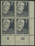 ALLGEMEINE-AUSGABEN 212ay VB **, 1948, 2 Pf. Grau Kollwitz, Senkrechte Borkengummierung, Im Unteren Rechten Eckrandviere - Other & Unclassified