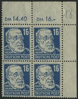 ALLGEMEINE-AUSGABEN 218ay VB **, 1948, 16 Pf. Preußischblau Virchow, Senkrechte Borkengummierung, Im Oberen Rechten Eckr - Other & Unclassified