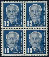 DDR 323vaXII VB **, 1952, 12 Pf. Dunkelviolettultramarin Pieck, Gestrichenes Papier, Wz. 2XII, Im Viererblock, Postfrisc - Oblitérés
