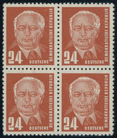 DDR 324zaXII VB **, 1952, 24 Pf. Schwärzlichrotorange Pieck, Gewöhnliches Papier, Wz. 2XII, Im Viererblock, Postfrisch,  - Usati