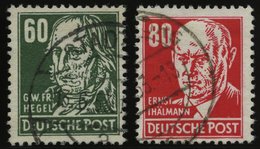 DDR 338z,340XII O, 1952/3, 60 Pf. Hegel Und 80 Pf. Thälmann, Beide Wz. 2XII, 2 Prachtwerte, Gepr. Schönherr, Mi. 78.- - Oblitérés