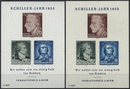 DDR Bl. 12IV **, 1955, Block Schiller Mit Abart Vorgezogener Fußstrich Bei J, Beide Wz., 2 Prachtblocks - Usati