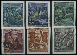 DDR 485-90B O, 1955, Einzelmarken Engels, Ungezähnt, Prachtsatz, Mi. 60.- - Used Stamps