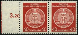 DIENSTMARKEN A D 33XI Paar **, 1956, 40 Pf. Rot, Faserpapier, Wz. 2XI, Im Waagerechten Paar Vom Linken Rand, Pracht, Mi. - Sonstige & Ohne Zuordnung