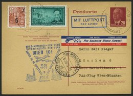 GANZSACHEN P 54 BRIEF, 1955, 20 Pf. Karmin Mit Zusatzfrankatur, PAA-Flug Wien-München, Pracht, Mi. 60.- - Otros & Sin Clasificación